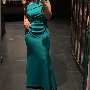 Elegant One Shoulder Teal Dress